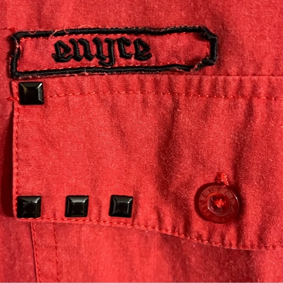 Men’s Enyce Long Sleeve Button Down Shirt Black Studs Patches Size XL Red - Picture 8 of 13